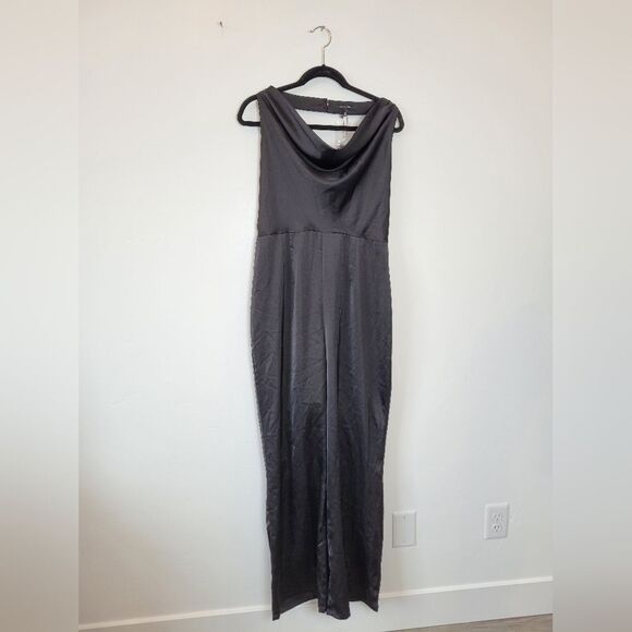 NEW 19 Cooper Black Satin Jumpsuit Halter Neck Cowl Night Out Club Large - Picture 4 of 11
